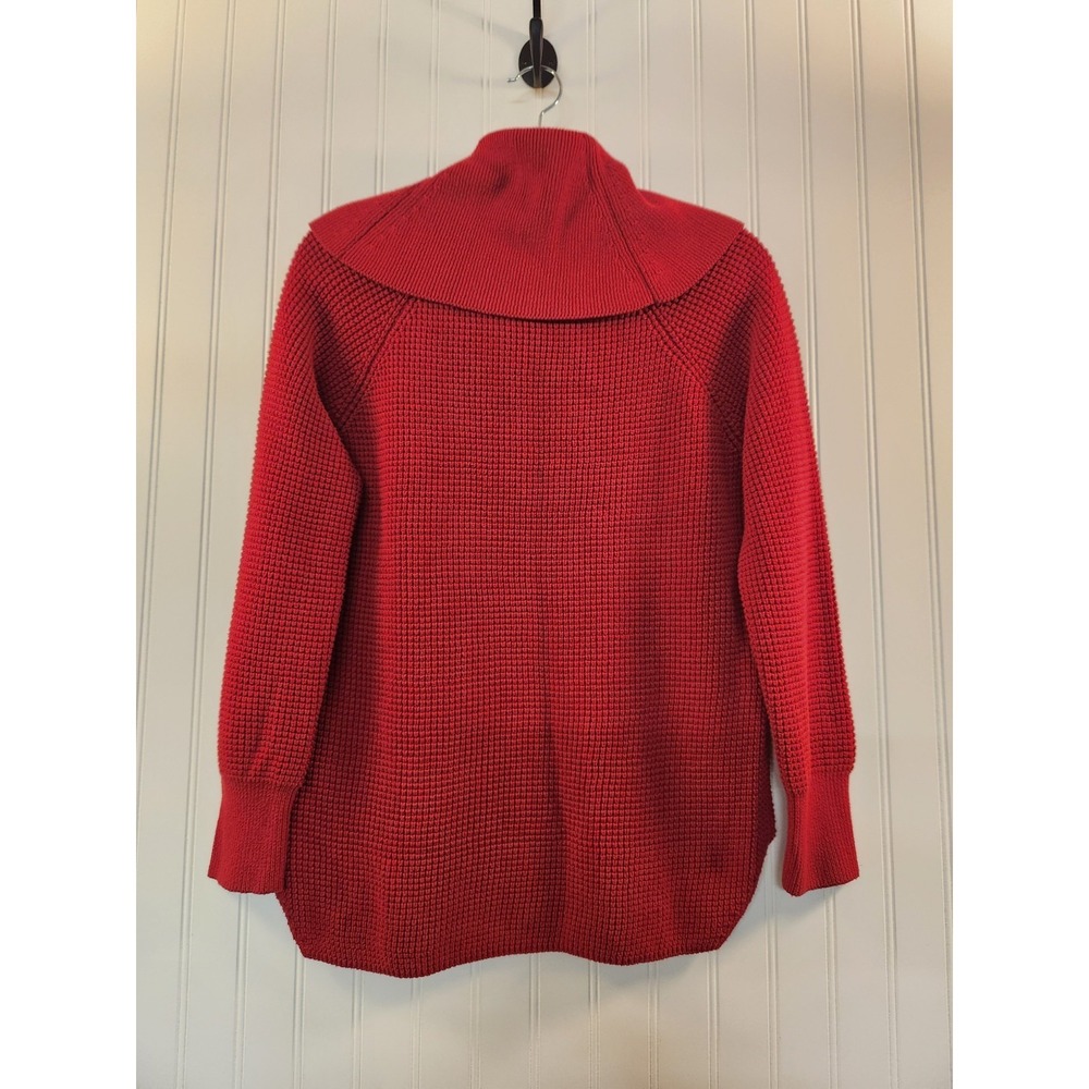 Michael Kors Women's Red Waffle Knit Cowl Neck Sweater Size M Warm Cozy Classic - Picture 2 of 7